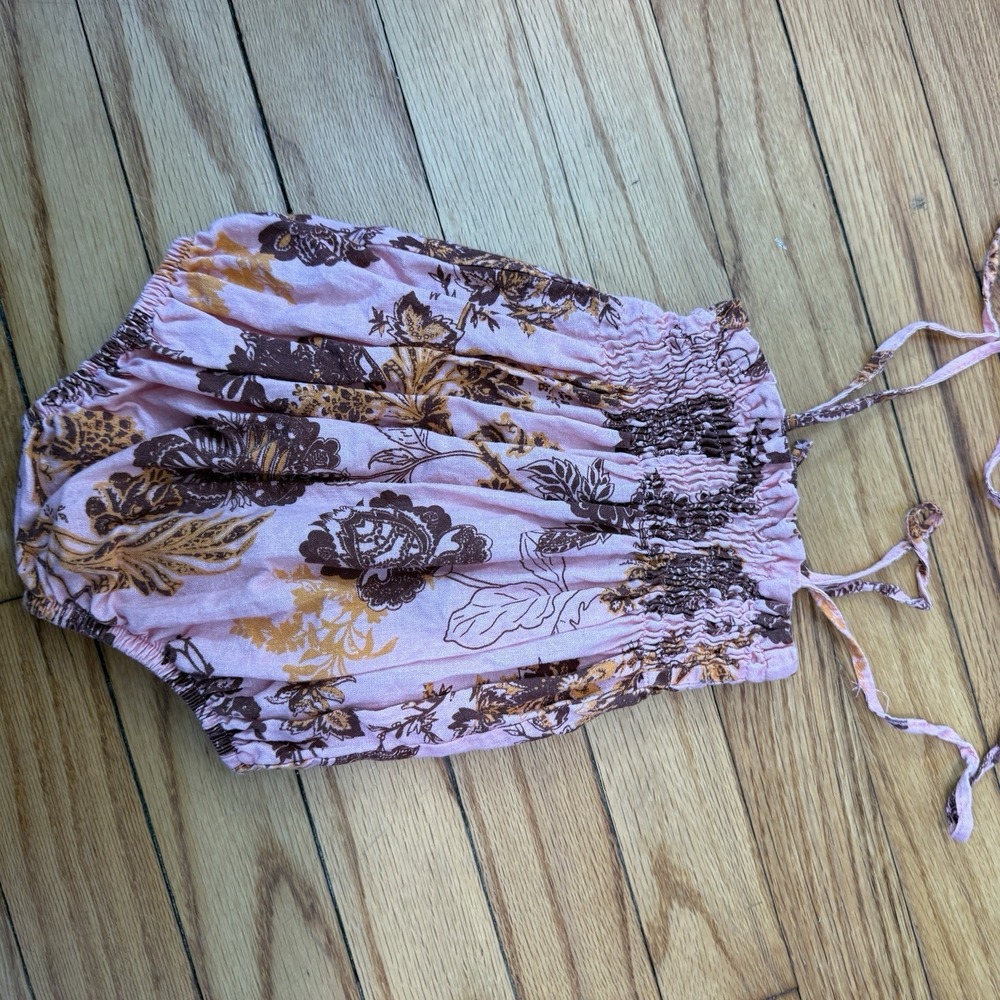 Bebe Organic Pink Floral Smocked Bubble One Piece Linen Cotton Blend 9 Months - Picture 4 of 5